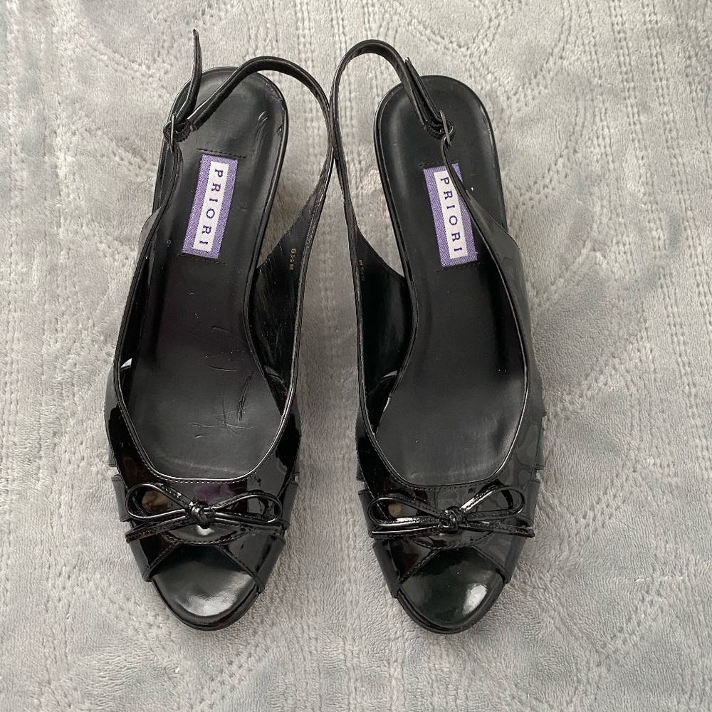 Priori Black patent leather small wedge shoes 8 1/2M worn once